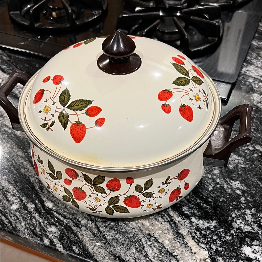 Sheffield Strawberries ‘n Cream Design Enamel Dutch Oven with Lid